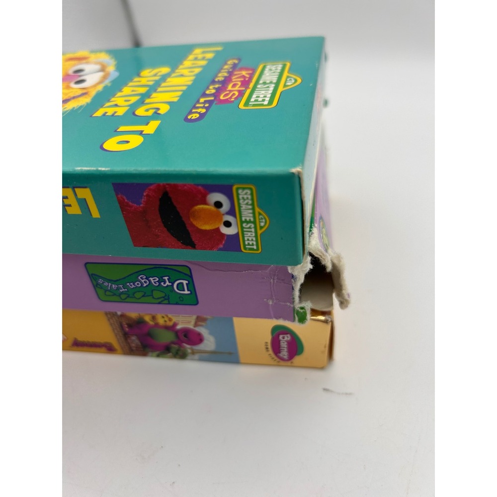 Kids VHS Lot Sesame Street Barney Dragon Tales Learning To Share 3 Tape Bundle - Picture 6 of 8